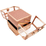 JC Rose Gold Diamond Acrylic 2-Tiers Extendable Trays Cosmetic Train Case with Mirror #JMK001-85