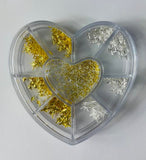 HK Metal Nail Art Decor Silver/Gold Heart Case - Stars + Beads