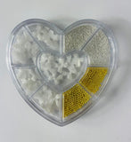 HK Metal Nail Art Decor Silver/Gold Heart Case - Bows + Beads