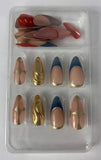 Bite My Nails Gold/Blue French Stiletto Medium Press-on Nails with Glue