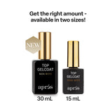 Two bottles of apres Non-Wipe Gel Top coat gelcoat with gold caps on a white background.