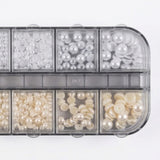 HK White and Beige Half Round Pearl Resin Beads (Asst Sizes)  - 12grids