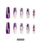 La Camila Hello Kitty (Pearl Hearts, Flowers, Gems) Purple Coffin Extra Extra Long Press-on Nails with Glue - 24pcs