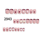 La Camila Red French Tip (Bows, Hearts) Square Short Press-on Nails with Glue - 24pcs