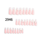 La Camila Glazed French Tip (Pearls, Flowers, Bows) Coffin Long Press-on Nails with Glue - 24pcs