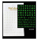 HK Alphabet Nail Decals - Glow in the Dark #XF3359GITD