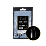 Clear refill bag of Apres Gel-X Nail Extensions in Sculpted Almond Medium, Size 3 (50 pcs), with a close-up of a single clear nail tip.