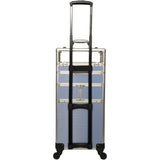 JC Lavender Stripe Pattern 2-Tiers Accordion Trays Professional Cosmetic Rolling Case #JMT002-620