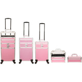 JC Pink Stripe Pattern 2-Tiers Accordion Trays Professional Cosmetic Rolling Case #JMT002-63