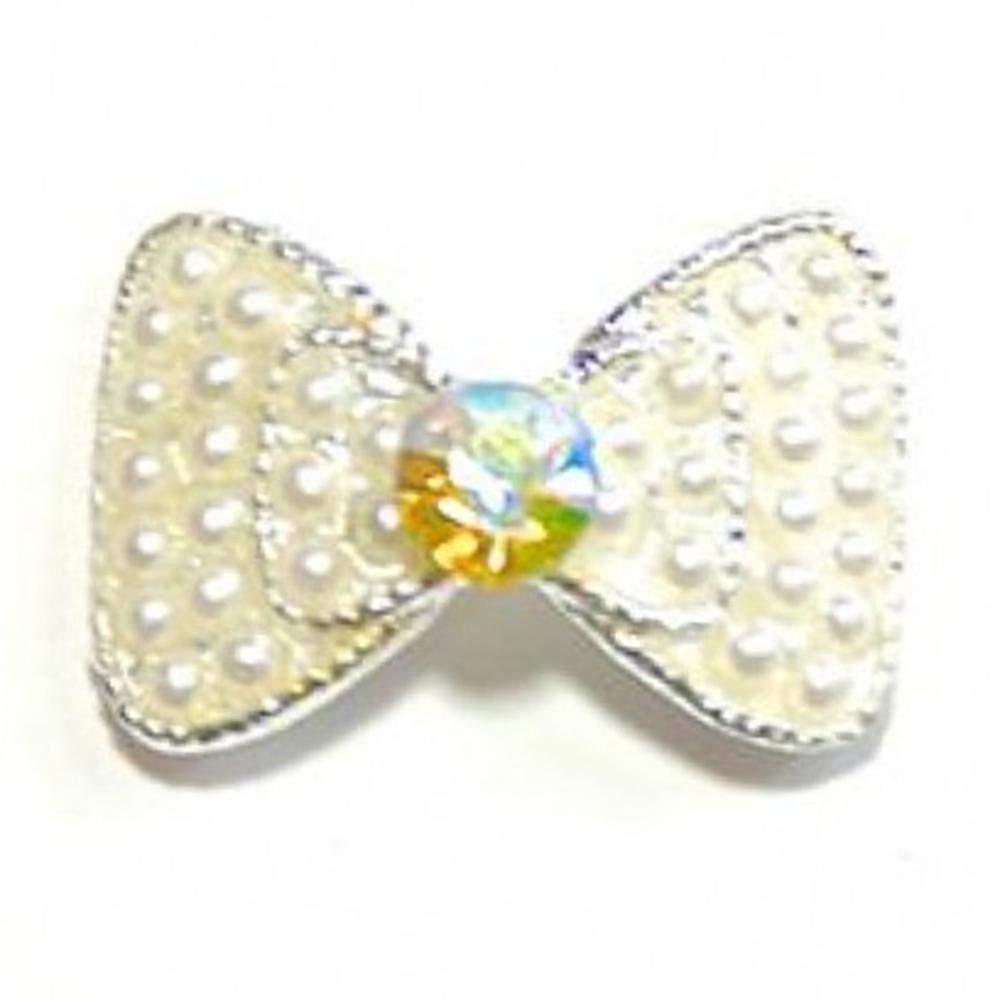 Fuschia, Fuschia Nail Art Charms - Double Triangle Bow - Pearl/Silver, Mk Beauty Club, Nail Art Charms