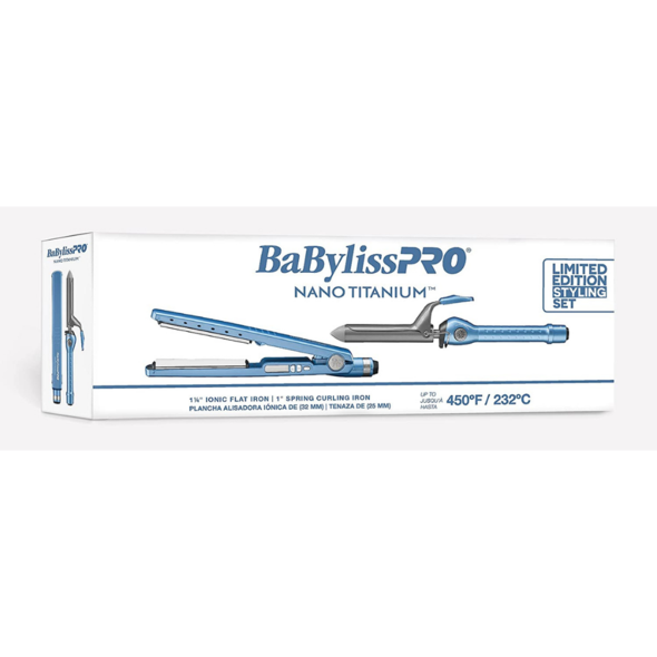 BaBylissPRO Nano Titanium Iron Prepack 1 1/4" Ionic Flat Iron/ 1" Spring Curling Iron #BNTPP40