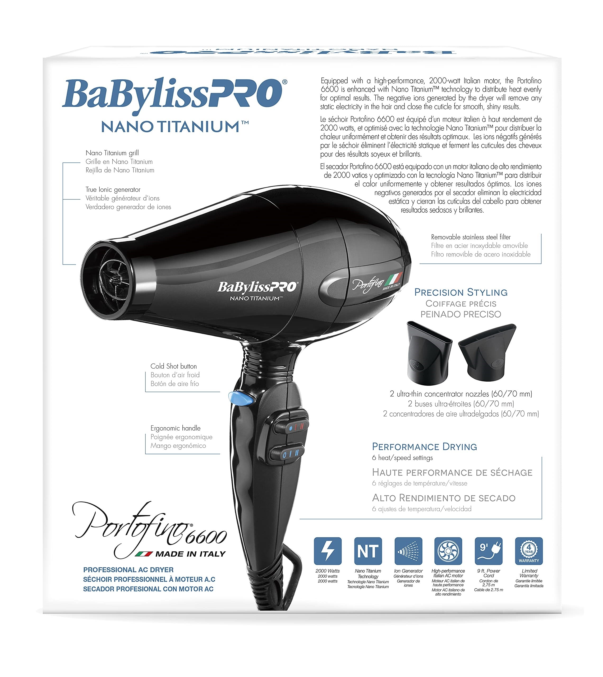 BaBylissPRO Nano Titanium Portofino Full-Size Dryer (BLACK) #BNT6610N