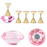 Nail Tips Stand Holder, Alloy Magnetic Nail Tip Practice Stand Base, Nail Art Display Stand Salon DIY Manicure (Pink Crystal)