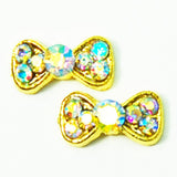 Fuschia, Fuschia Nail Art Charms - Mini Crystal Bows - Gold, Mk Beauty Club, Nail Art Charms