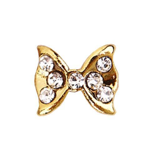 Fuschia, Fuschia Nail Art Charms - Crystal Mini Bow - Gold, Mk Beauty Club, Nail Art Charms