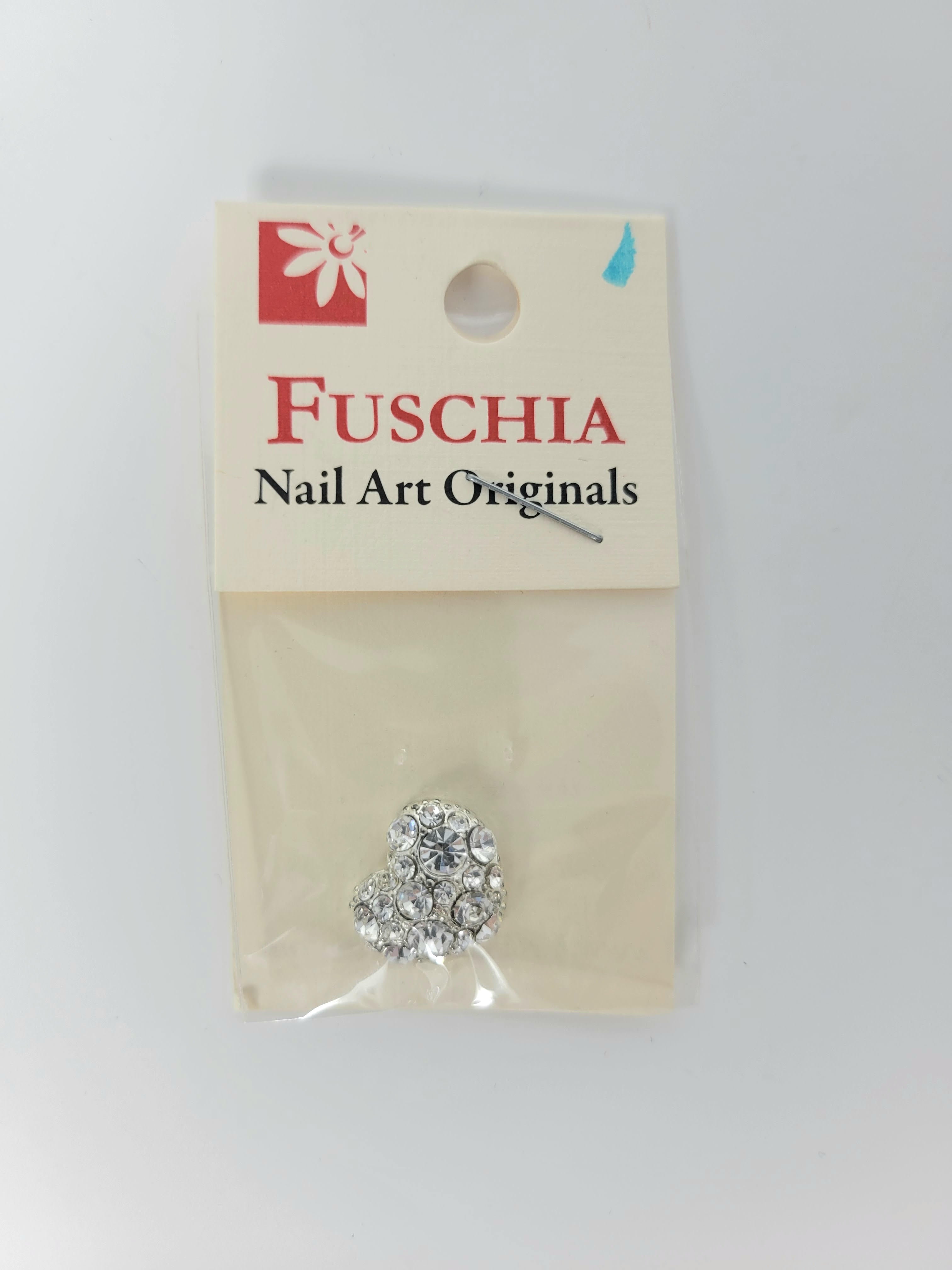 Fuschia Nail Art - Heart - Silver/Crystal