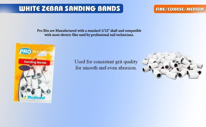 Medicool White Zebra Sanding Bands for Nails